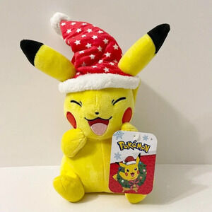 Pokemon Pikachu Plush Winter Holiday Christmas Edition Santa Hat Stars 8 Inch